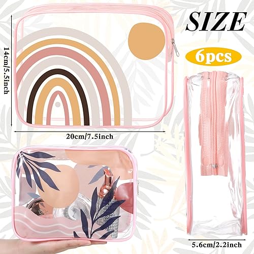 Miniatura 2 de Cunno 6 bolsas de maquillaje transparentes de flamenco para mujer, bolsas de cosméticos de preparación con cremallera, rosa sonrisa relámpago,