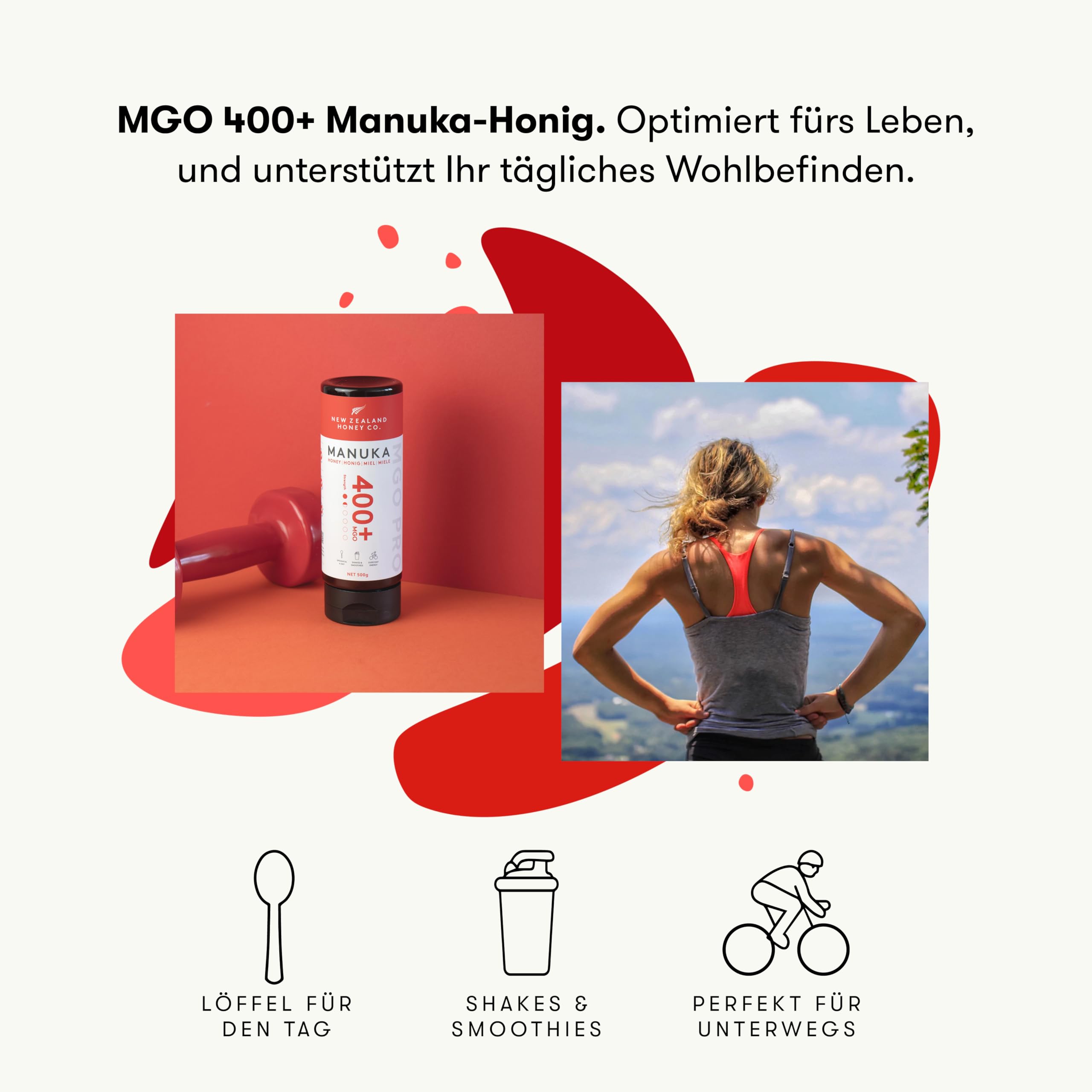 New Zealand Honey Co. Manuka Honig MGO 400+ 500g Quetschflasche Roh Zertifiziertem Methylglyoxal Gehalt