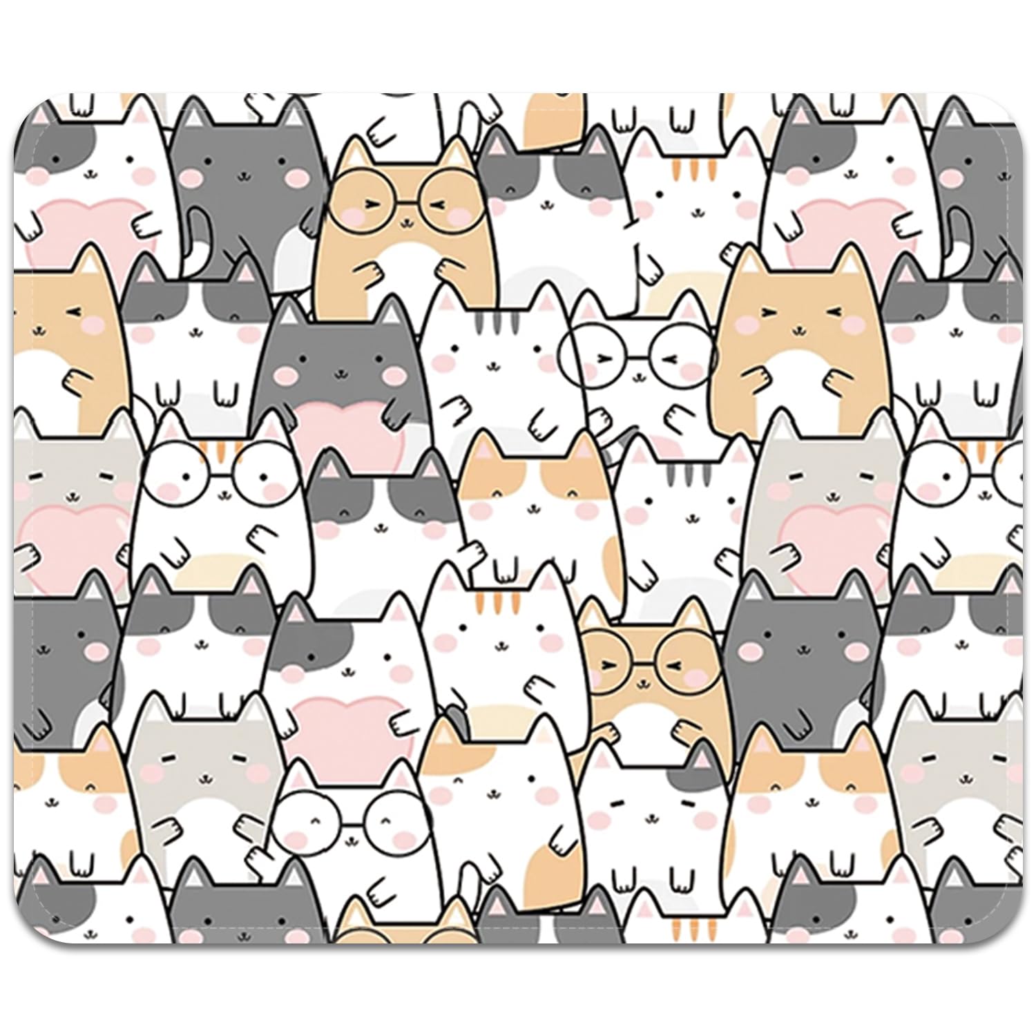 FROGIGO Mouse Pad with Stitched Edges - Cute Cat Mousepad for Women, 9.25 x 7.75 inch Washable Square Desk Pad, Non-Slip Rubber Base, Office Home Laptop Accessories - Cute Cats