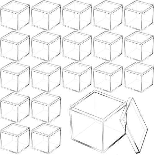 Tuanse 120 cajas de acrílico con tapa, caja de acrílico pequeña transparente, cubo cuadrado de plástico con tapa, mini recipientes de 2.2 x 2.2 x