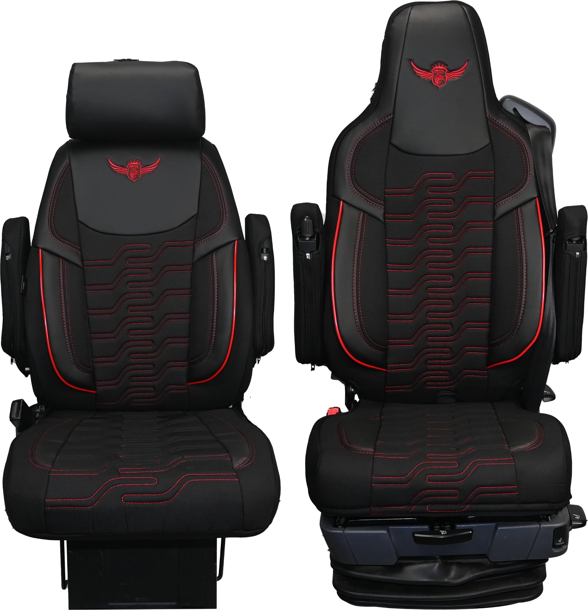 Housse de siège de Camion pour Scania série R à partir de 2013, série S à partir de 2017 - Confortables et personnalisées - Accessoires pour Camion - en Jacquard et éco-Cuir de Haute qualité Rouge