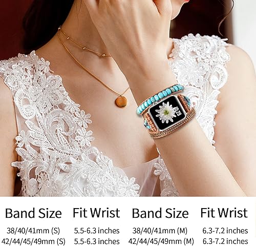 Miniatura 4 de Youthrun Handmade Boho Watch Band Compatible with Apple Watch 49MM 45MM 44MM 42MM 41MM 40MM 38MM Beaded Wrap Bracelet for iWatch Ultra, Series