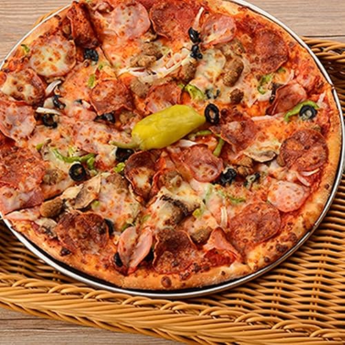 Miniatura 2 de Zerodeko Bandeja de pizza de acero inoxidable, bandeja redonda perforada para pizza, bandeja para hornear pizza, bandeja para servir pizza con