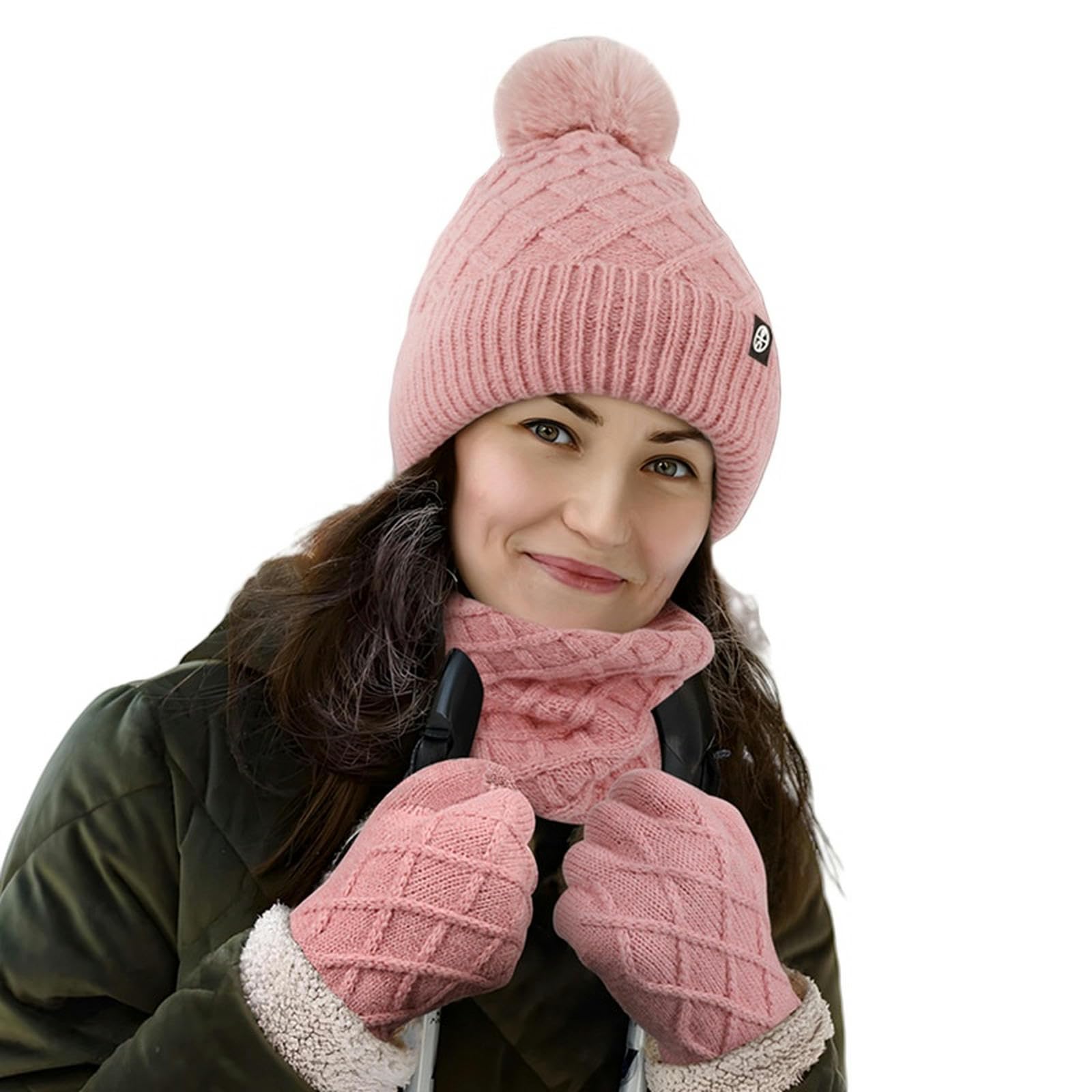 Czapka damska zimowa czapka beanie pluszowa podszewka ciepła czapka gruba luźna śnieżna dzianinowa czapka krzyżowa - czarna