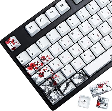 MOLGRIA Keycaps 111 Set for 62 105 109 Mechanical Keyboard, Custom PBT OEM Profile Key Caps for French with Keycap Puller for Kailh Cherry MX Switch ISO Layout KeyboardPlum Blossom