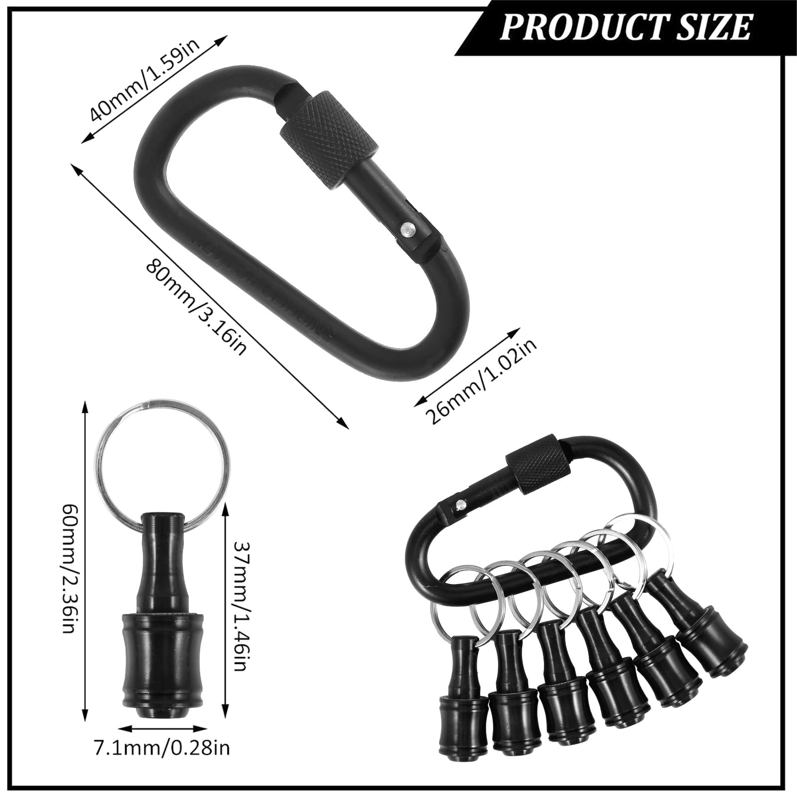 12 soportes de puntas de destornillador de eje hexagonal de 1/4 pulgadas, barra de extensión portátil, llavero, adaptador de tornillo, soporte de broca de aleación de aluminio con 2 mosquetones para