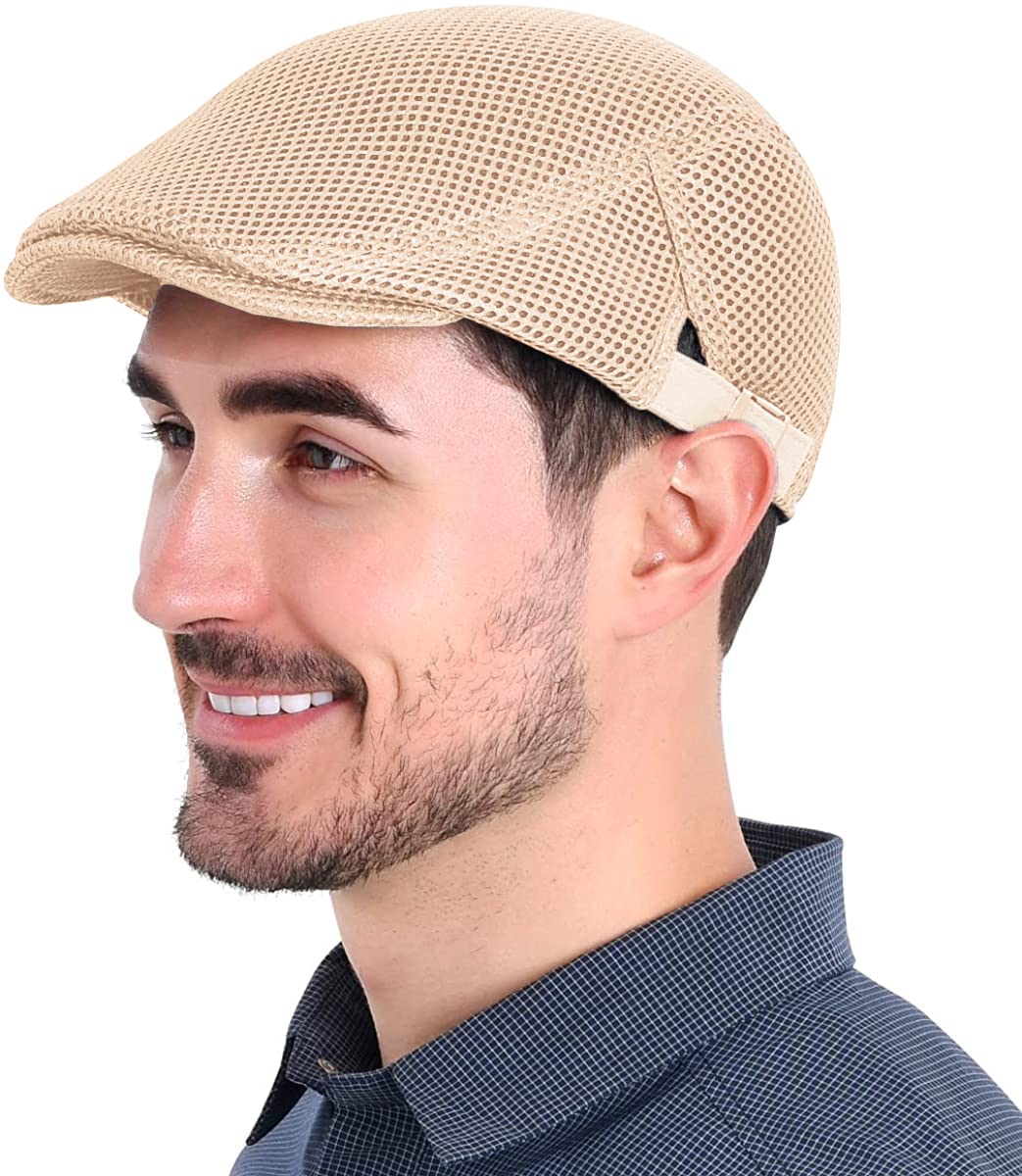YAMEE Berretto Piatto da Uomo Estivi in Rete,Cappello Flat cap Newsboy Vintage,Berretto da Strillone Estivo Traspirante,Coppola Uomo Estiva (Circonferenza della Testa: 56-60 cm)
