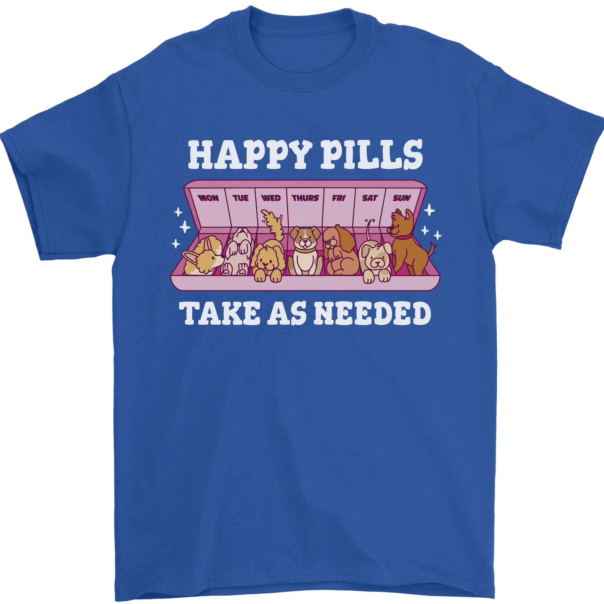 Happy Pills Antidepressants Dogs Mens T-Shirt 100% Cotton Royal Blue 5XL