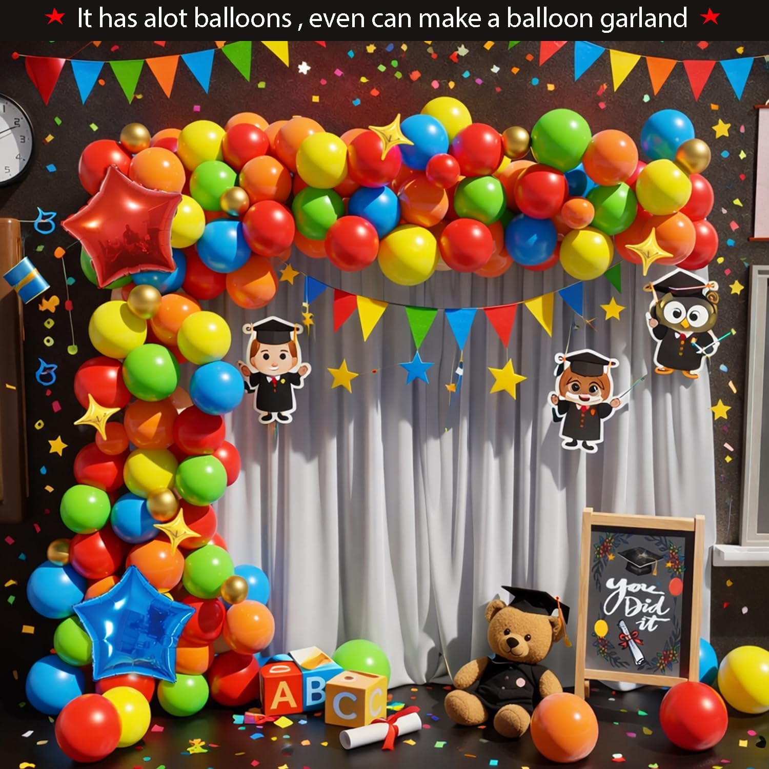 Kindergarten Graduation Decorations,224PCS Kindergarten Graduation Decorations(Serves 25)with Kindergarten Graduation Balloon Arch kit,Paper Plates and Napkins set for Grad Party Decorations 2026