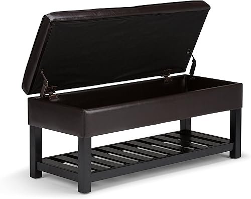 Miniatura 144 de SIMPLIHOME Cosmopolitan - Banco otomano rectangular de transición de 44 pulgadas de ancho con parte inferior abierta en piel sintética vegana gris