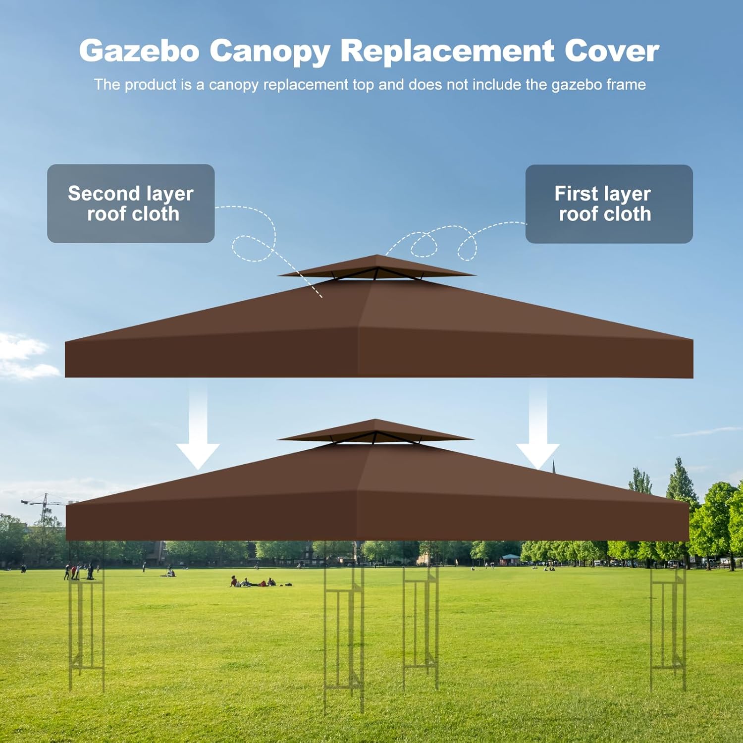 10x10 Canopy Replacement Top Cover Canopy Top Replacement Double Layer Vented Sunshade Cover Fits Standard 10'x10' Outdoor Gazebo Frame for Backyard/Patio/Garden Waterproof UV Resistant (Brown)