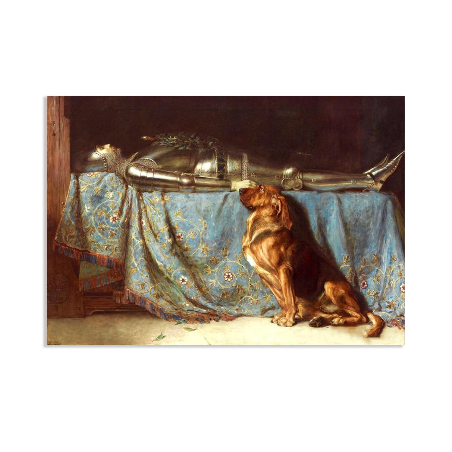 Hau3sh3a Framed Briton Riviere Wall Art Famous Painting Reproductions Requiescat Briton Riviere Picture Giclee Canvas Print Wall Decor For Living Room Bedroom Home Decor 60X40cm(24X16in) Poster