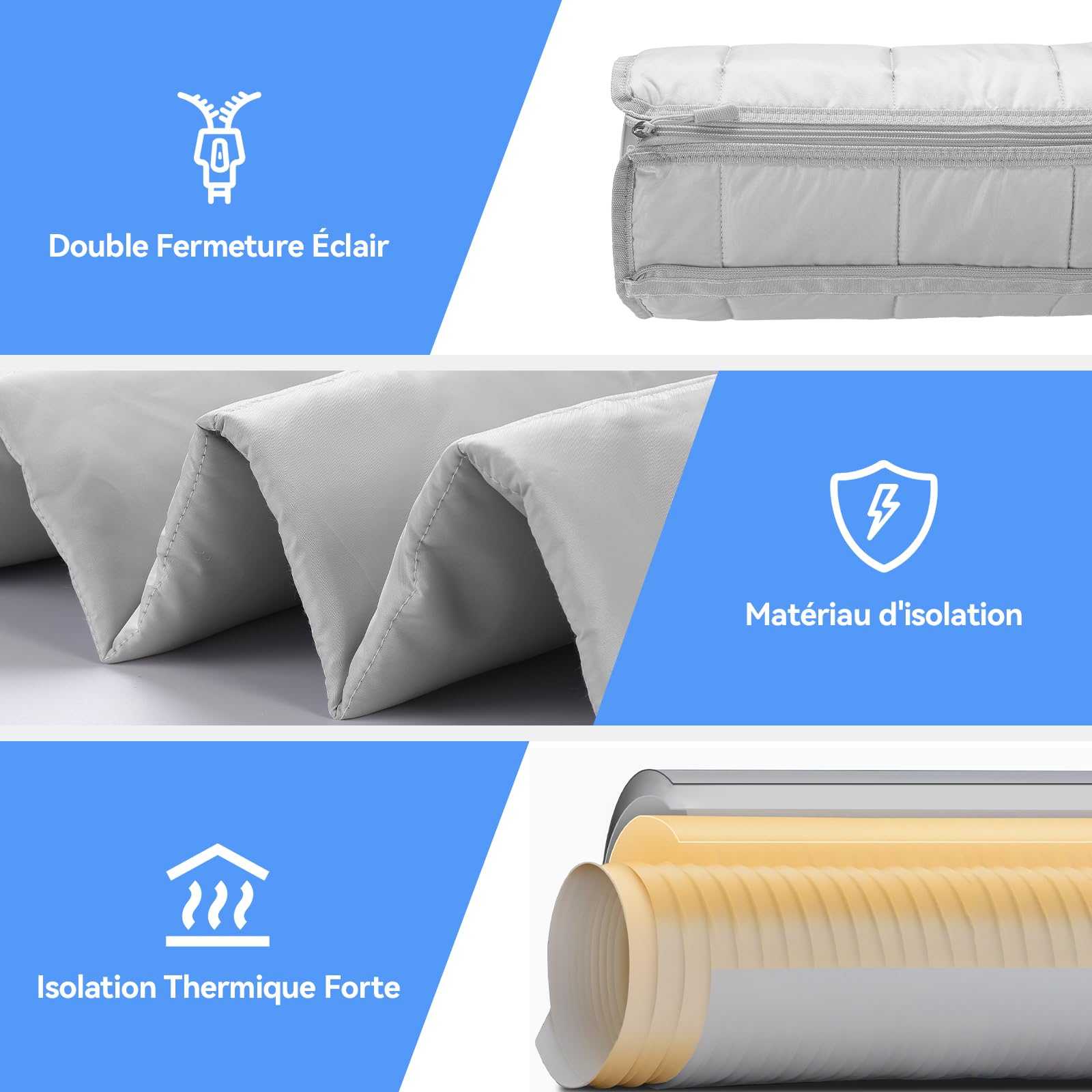 60" Protection Pour Tuyau Climatiseur AGPTEK, Manchon Isolant À Fermeture Éclair Pour Tuyaux De 5" Et 5.9", Housse Portable En EVA, Pour Tous Les Tuyaux D'Évacuation De Climatiseurs Mobiles, Gris