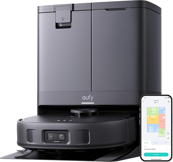 Anker eufy X10 Pro Omni Robotdammsugare med Mopp, 8 000 Pa, Trycksatt dubbel roterande mopp med 12 mm Automatisk Lyftning, Hårtrasselavlägsning, Tyst Design, AI Hinderundvikning (svart)