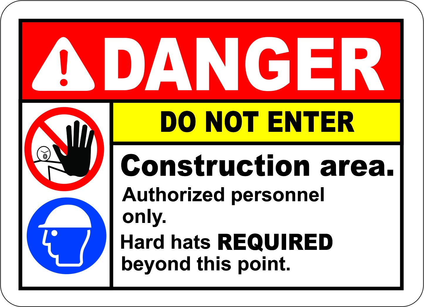 INDIGOS UG - Pegatinas - Seguridad - Advertencia - Construction Area Do Not Enter Sign 254mmx177mm - Decal for Office - Oficina - Empresa - Escuela