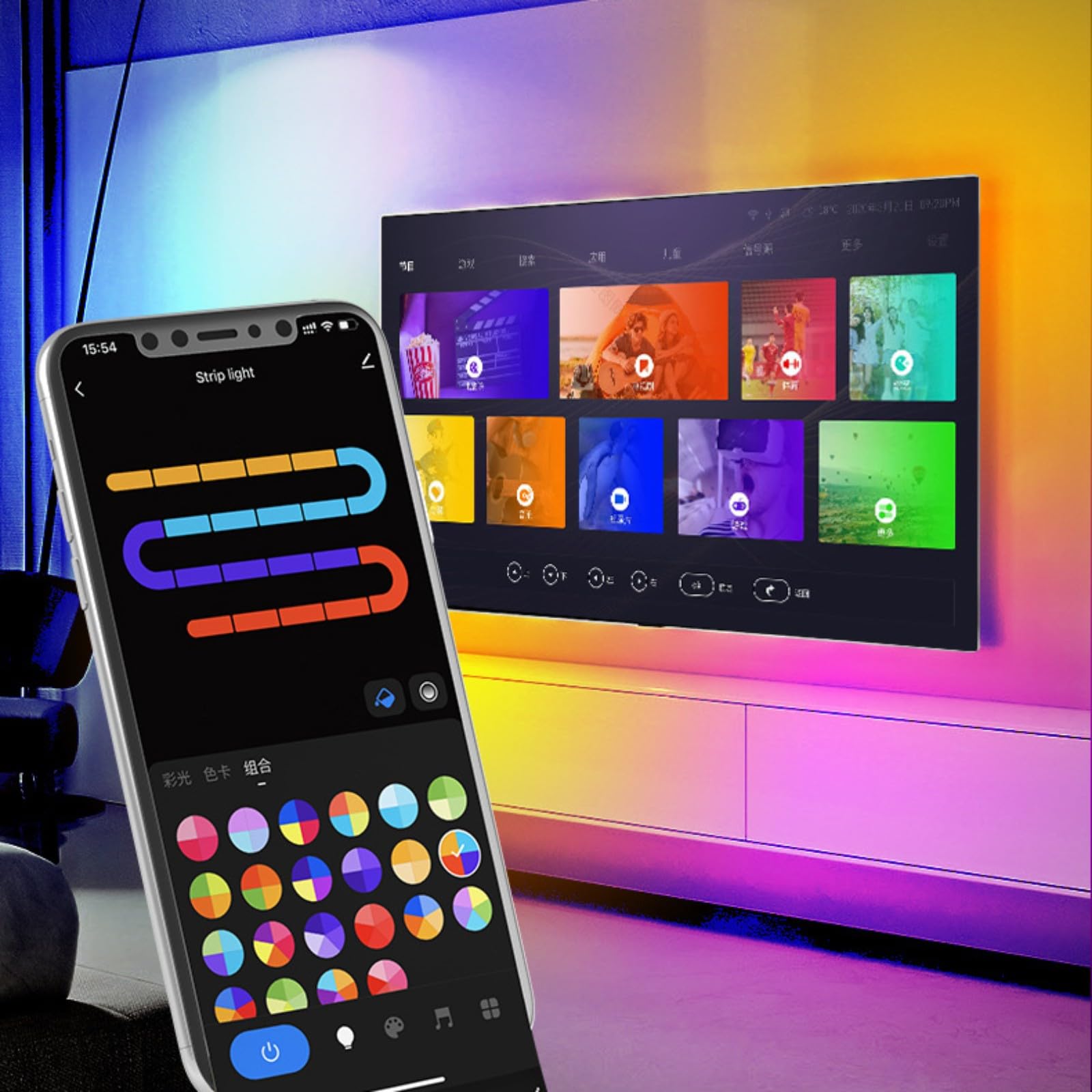 Tira de luz LED, retroiluminación LED de TV con caja de sincronización HDMI, sincronización de música, luces LED RGB que cambian de color, control de aplicación, iluminación flexible de neón para