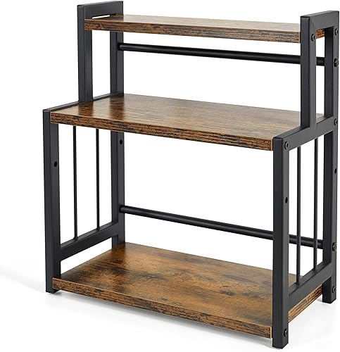 HYNAWIN Estante esquinero para especias, estante de almacenamiento de madera y metal de 3 niveles, estante de despensa de pie para cocina, baño,