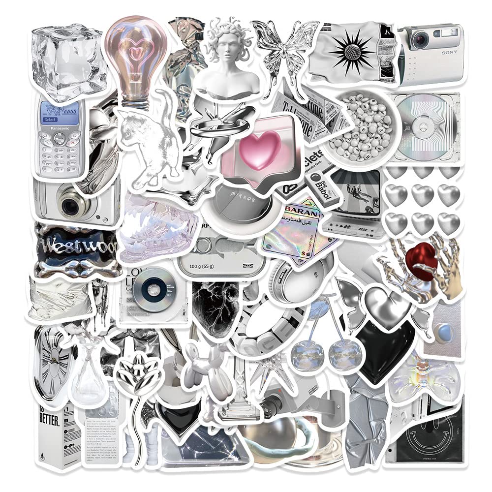 Stickers Aesthetic Waterproof Laptop Stickers Decals 66 Pcs for Water Bottle Laptop Computer Skateboard Bumper,Aesthetic Vsco Vinyl Stickers for Kids Teens Girls (Platinum)