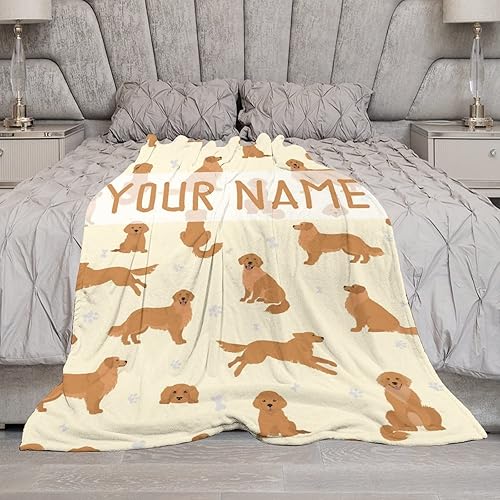 Miniatura 7 de Manta personalizada de Golden Retriever con nombre de texto, 30 x 40 pulgadas, manta de forro polar de franela con patrón de perro, suave, ligera,