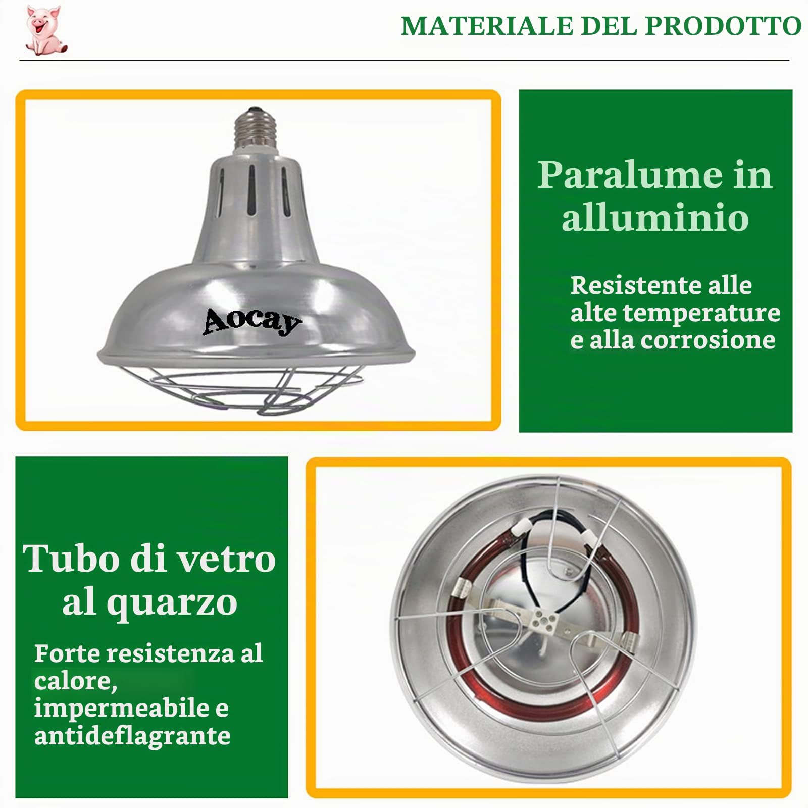 220V Lampada Riscaldante per Cani Cuccioli, Lampada Infrarossi di Irradiazione di Calore in Alluminio per Animali con Termostato, Alluminio (200W-400W)