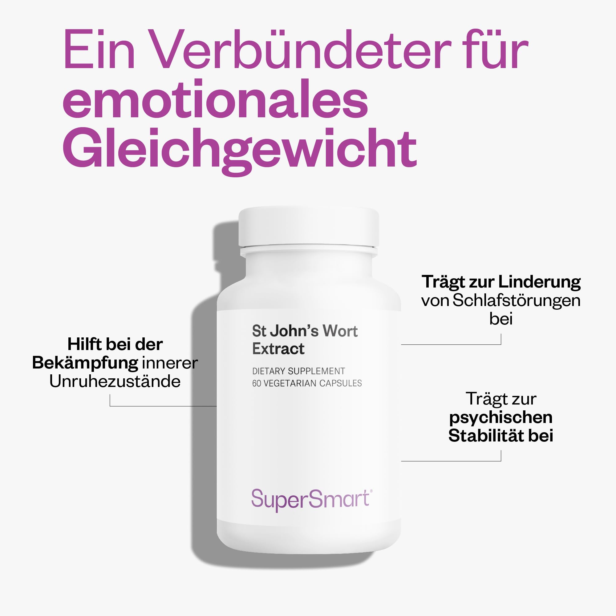 St. John's Wort Extract - Johanniskraut extrakt - Hypericin-Konzentrat (0,3%) - trägt zur Verbesserung der Stimmung bei - hilft bei Schlafproblemen - vegan - glutenfrei - SuperSmart