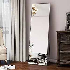 Koonmi 21"x56" Floor Mirror Full Length, Bedroom Floor Body Mirror with Stand, Large Black Mirror, Leaning, Standing or Hanging Horizontally/Vertically