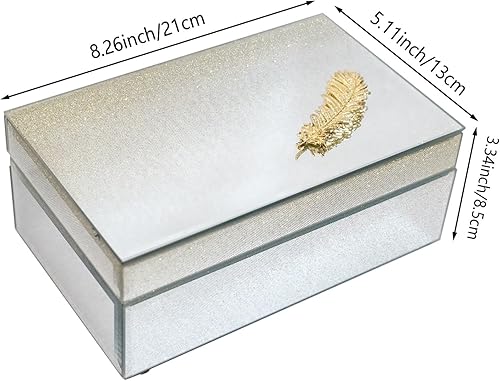 Miniatura 2 de Caja de joyería de madera de cristal espejo, Organizador de lujo titular antiguo impresionante cajón, Caja grande con terciopelo interior, Regalos