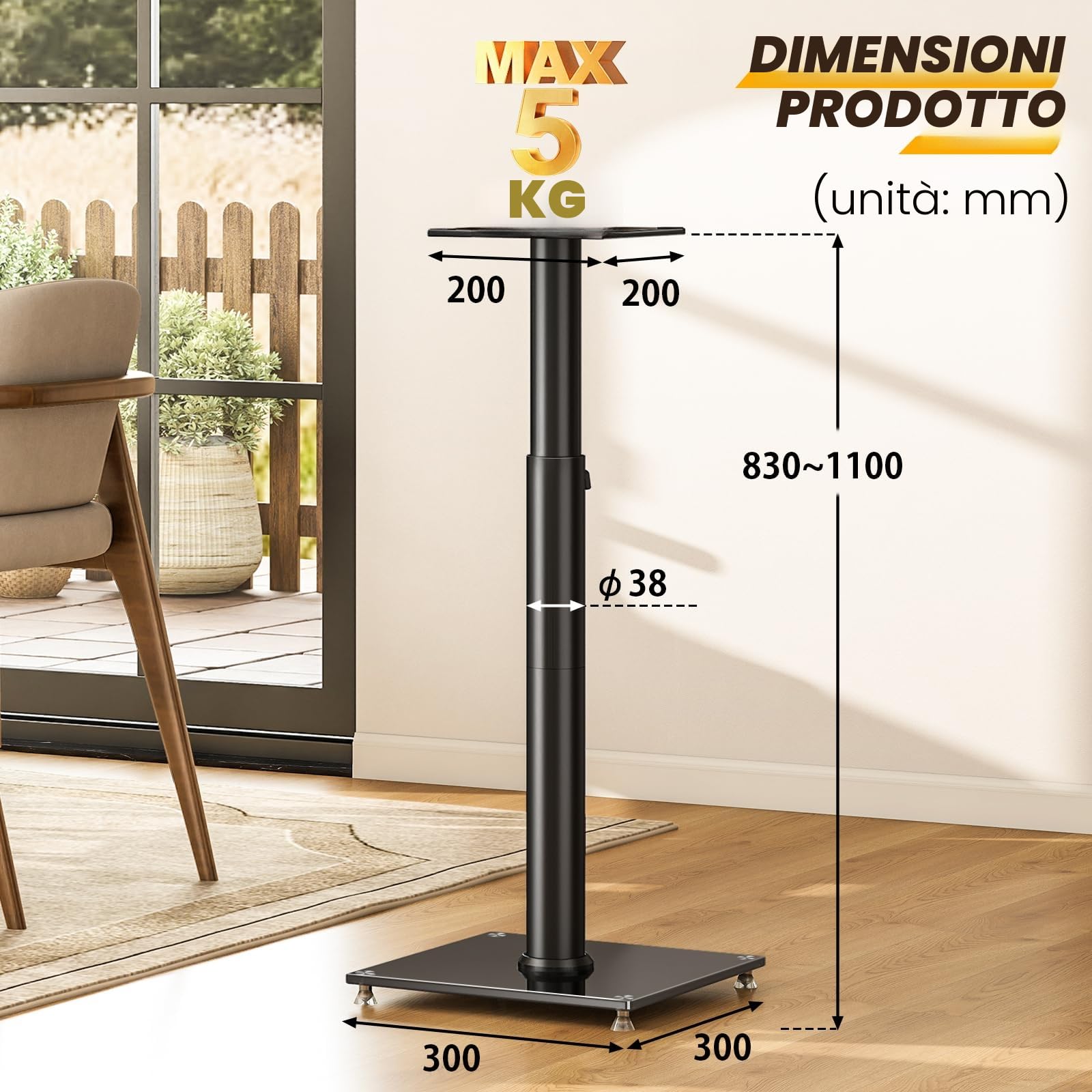 Set di 2 supporti universali per altoparlanti surround, altezza regolabile 830-1100 mm, 5 kg, nero
