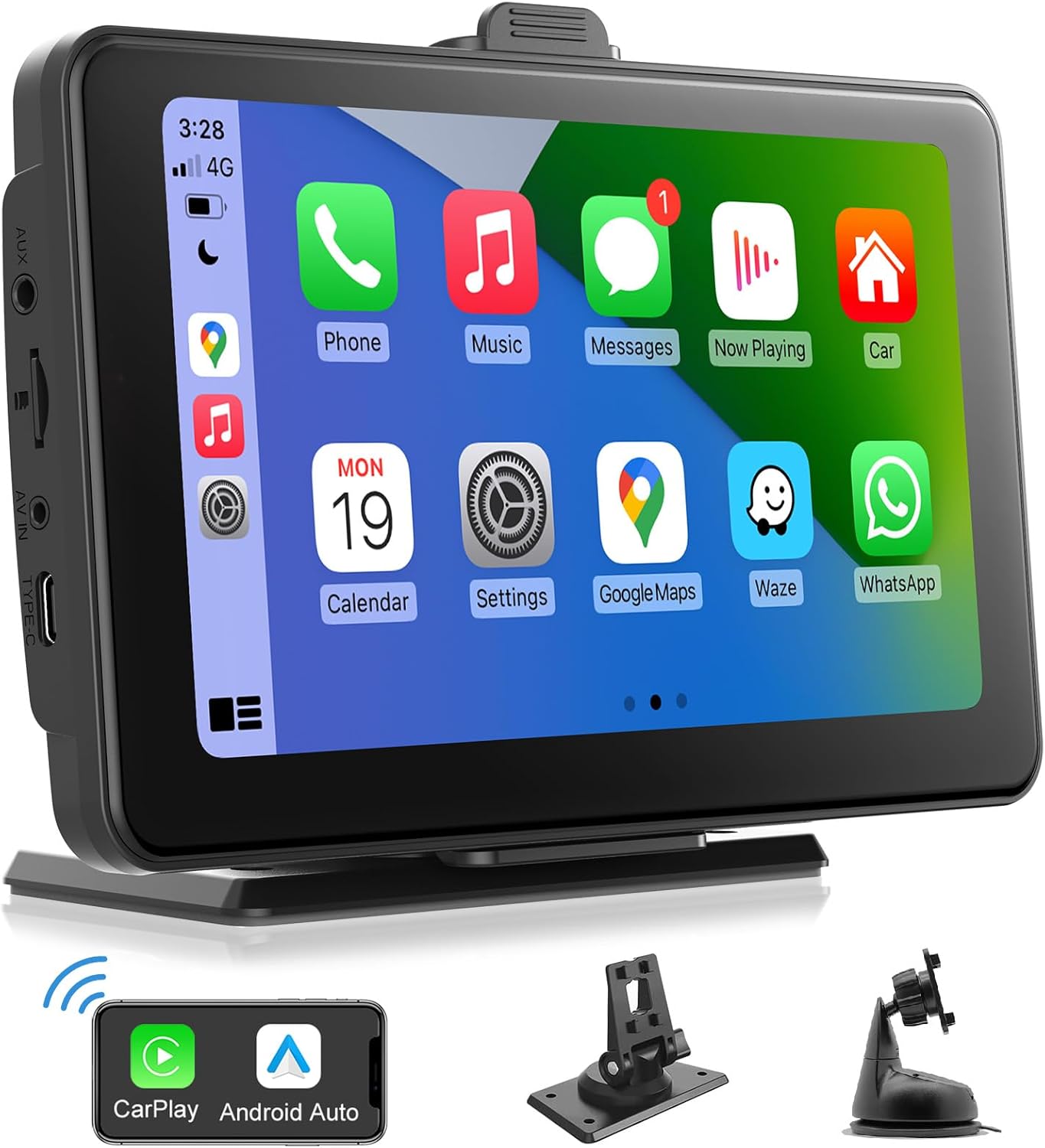 Écran Auto 7" CarPlay & Android Auto Sans Fil – Avec Caméra De Recul, écran Tactile IPS, Bluetooth, FM/AUX, Pour Toutes Voitures