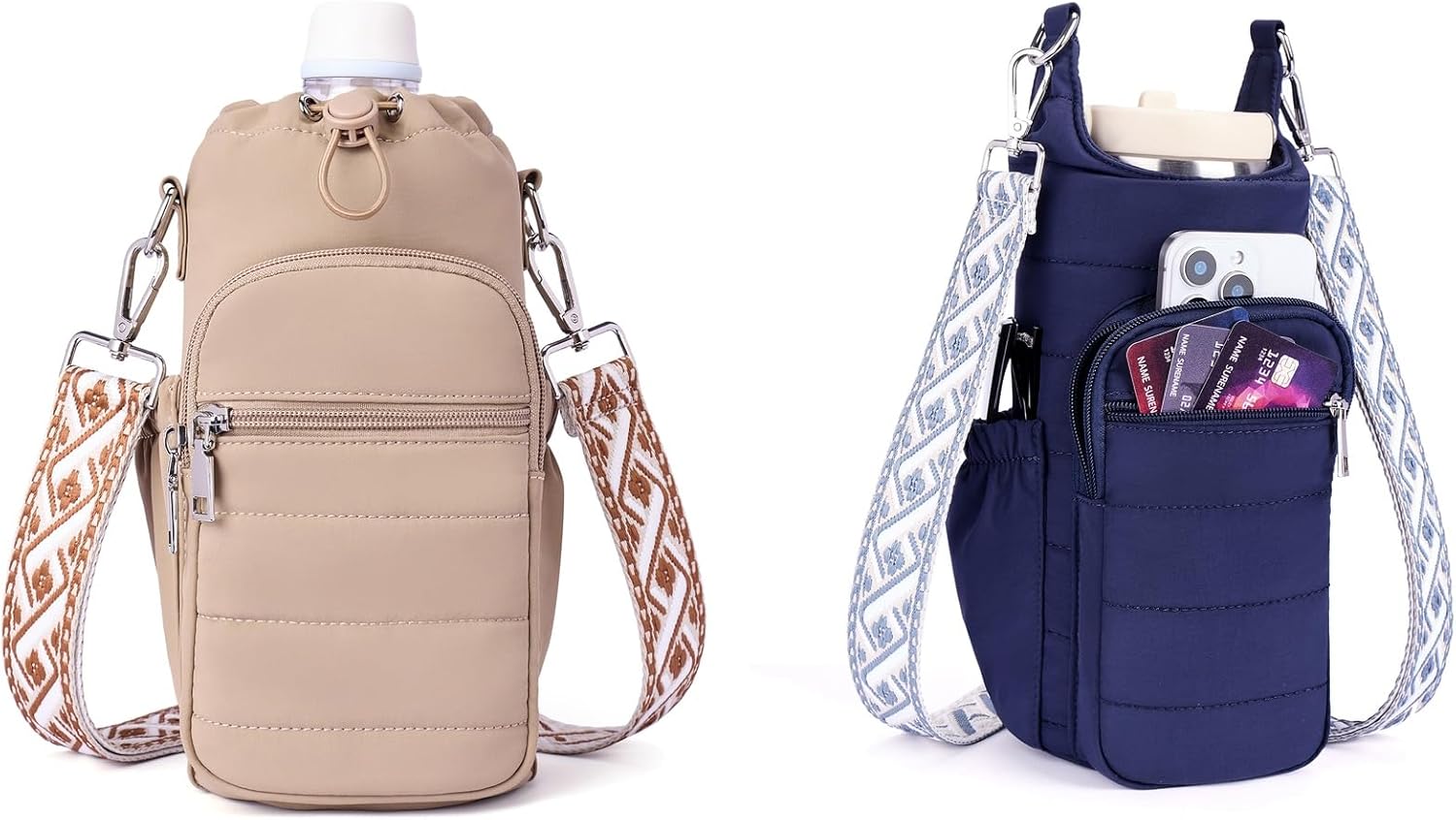 Water Bottle Bag 40 oz Crossbody Bag Insulated Carrier Purse Holder for Walking Hiking with Adjustable Strap