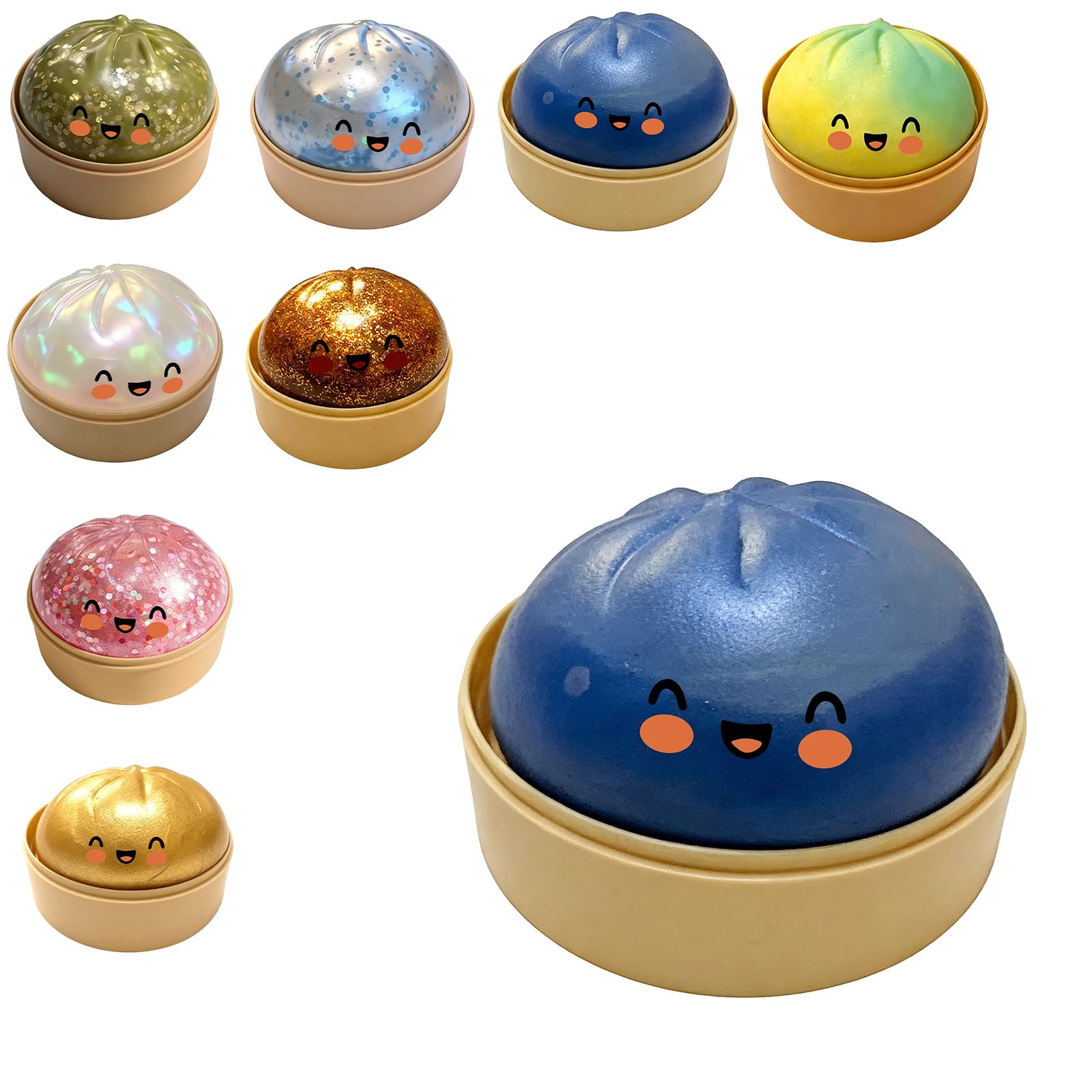 Dumpling Squishies, Mystery Glitter Dumpling Squishies Box, Colorful Dumplings Stress Balls Fidget Sensory Toy, Soft Squeeze Decompression Dough for Anxiety Relief Fidget, Easter Basket Stuffers (D)