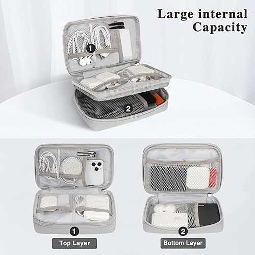 Miniatura 3 de FYY Organizador electrónico, organizador de cables de viaje, bolsa de accesorios electrónicos, funda de transporte portátil de doble capa,