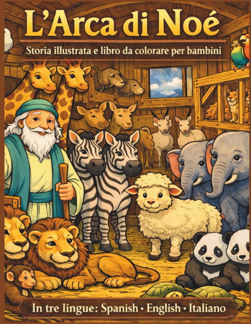 L’Arca di Noè: Storia illustrata con giochi e pagine da colorare per bambini (in italiano, spagnolo e inglese)