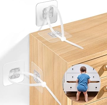 Furniture Anchors 20 Pack No Drill for Baby Proofing, Furniture Wall Anchor Straps, Self-Adhesive Secure Cabinet Safety Wall Anchors, Anti Tip Furniture Safety Straps for Child Safety