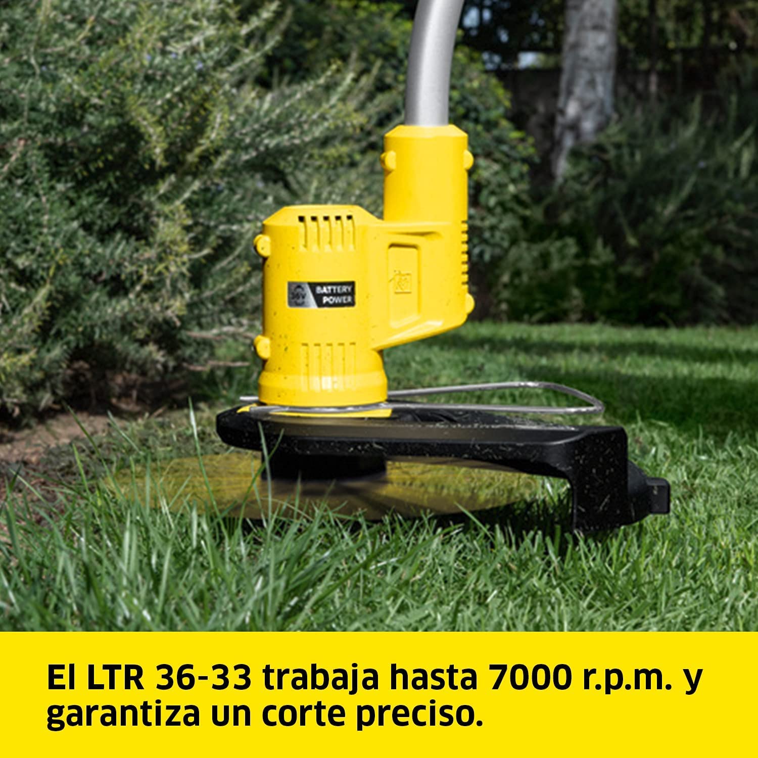 Kärcher, 36 V Cortabordes LTR 36-33, Velocidad de Corte 7000 r,p,m, con Correa, Compatible con batería 36 V de Kärcher, No Incluye batería, Amarillo, Diámetro de Corte 28-33 cm, Grosor del Hilo 2 mm