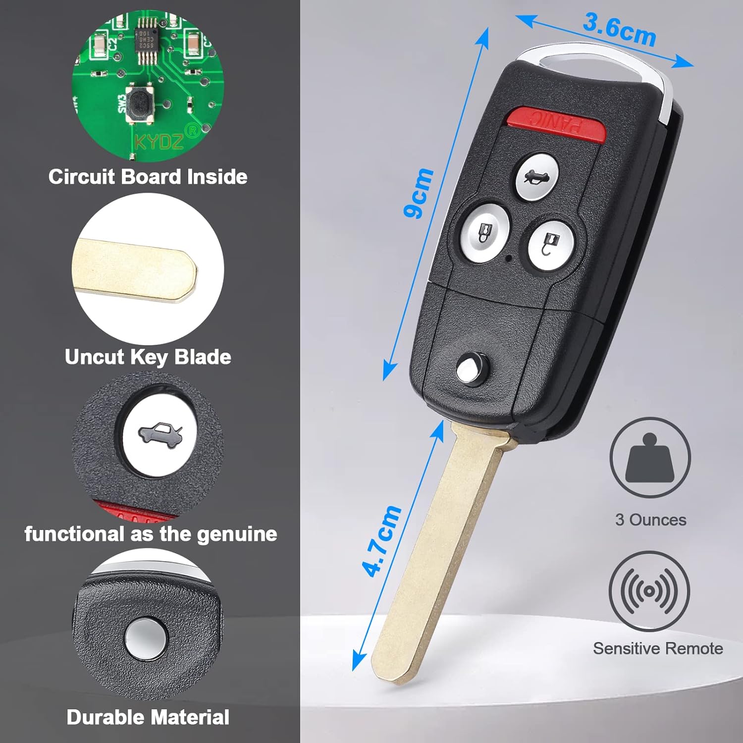 Keymall keyless Entry Replacement Flip Key Fob for Acura TL 2007 2008 (FCC ID:OUCG8D-439H-A 850G-G8D439HA) ID46 Chip 4B