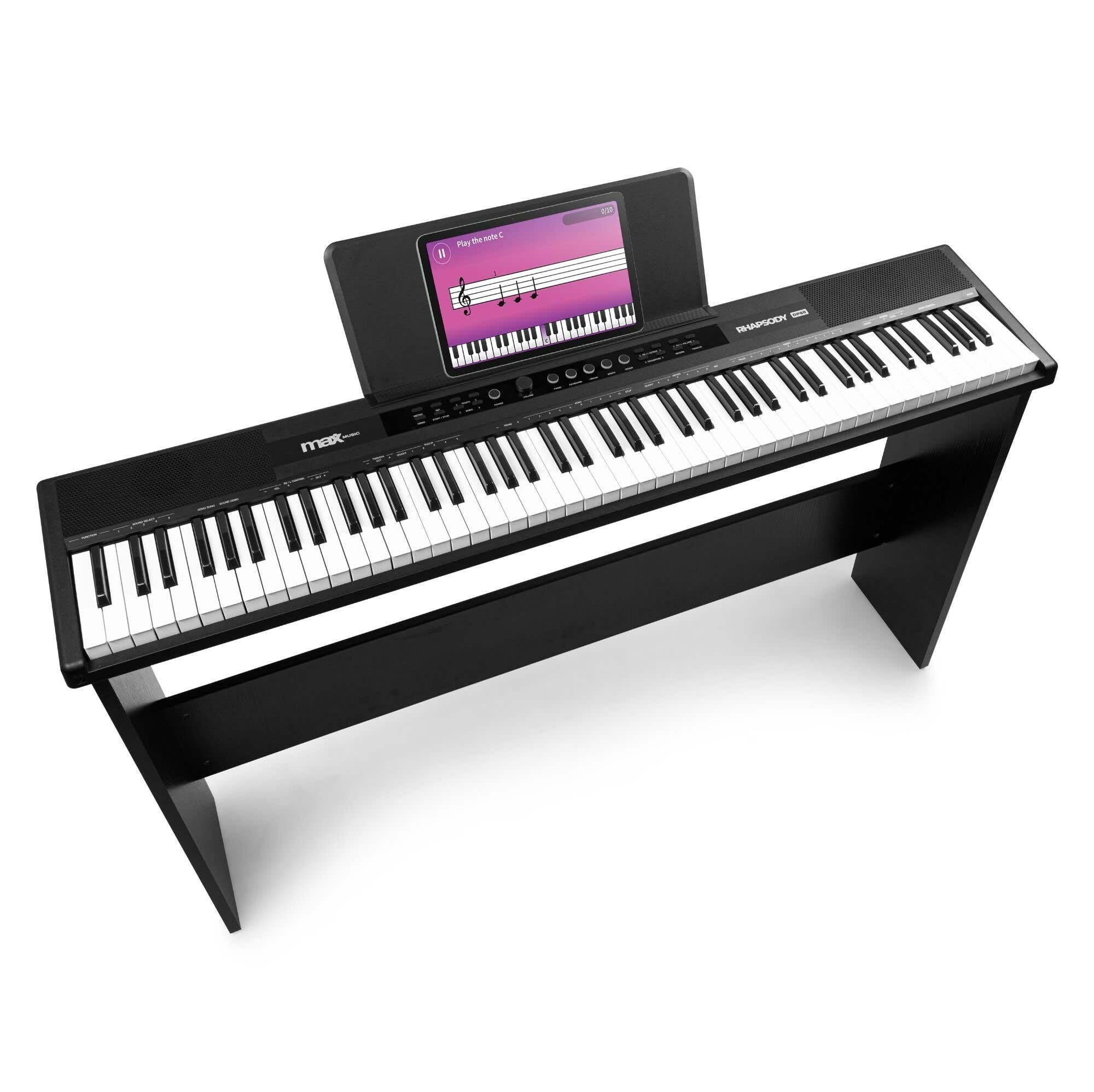 RhapsodyDP88P - Tastiera E con 88 tasti, supporto per tastiera e pianoforte, 10 suoni e ritmi, 26 demo, accordi effetti, USB Midi
