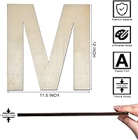 Vista 2 de Letra M de madera de 12 pulgadas de grosor, letra de madera grande sin terminar de 1/4 de pulgada de grosor para decoración de pared del hogar