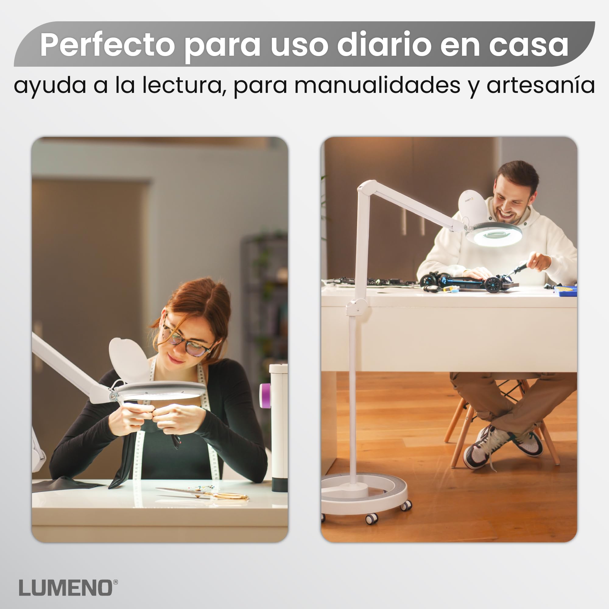 Lumeno 8615SW Lámpara de aumento con gran lente ovalada 110x150 mm, 60 LED regulables en 2 pasos, perfecta como ayuda a la lectura, para cosméticos o para soldar, 5 dioptrías negro con trípode rodante