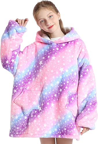 Zando Blanket Hoodie Wearable Blanket Kids Toddler Oversized Comfy Sweater Warm Sherpa Fleece for Girls Boys Gift