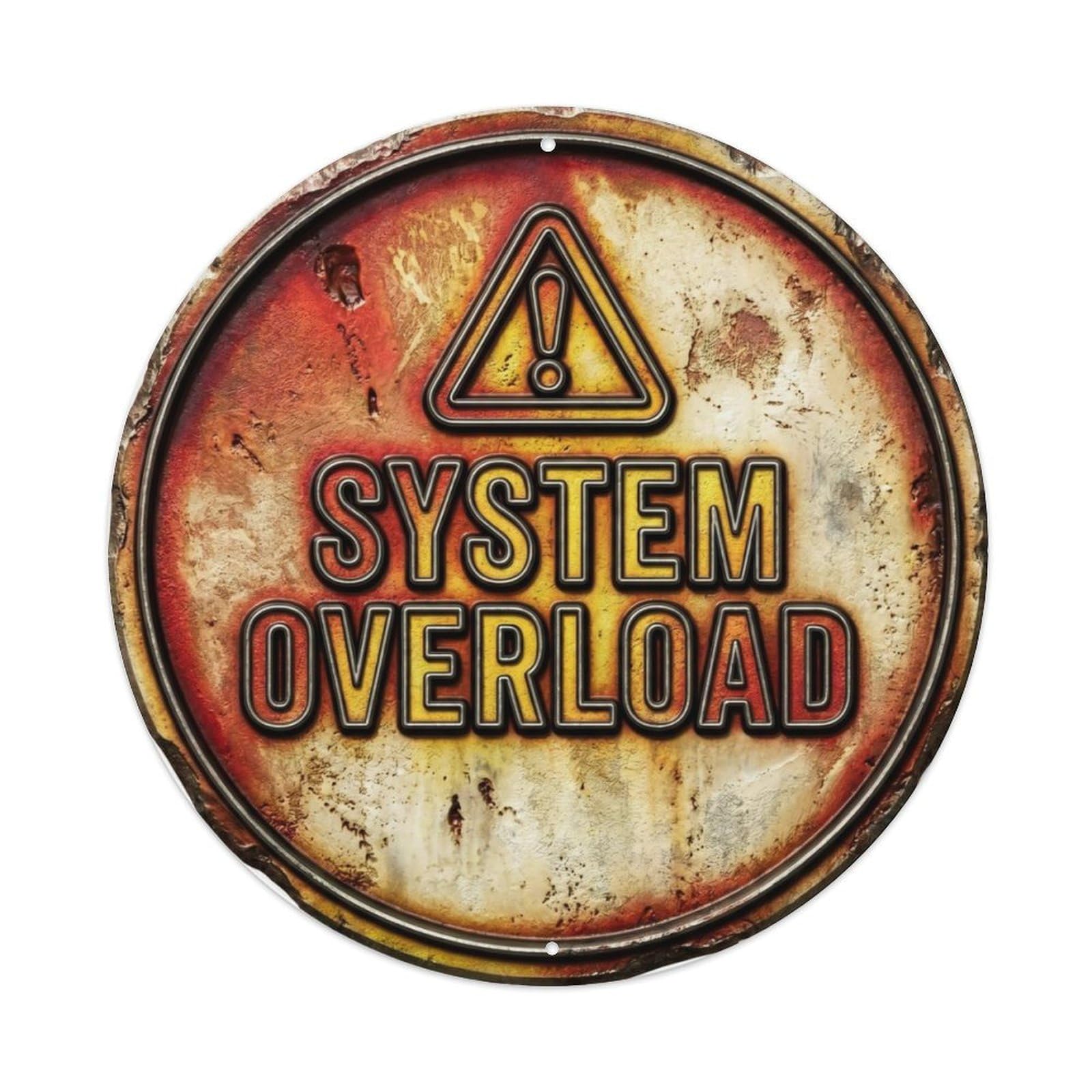 System Overload Nostalgic Living Display Retro Slogans Vintage Metal Tin Sign Plaque Wall Decor for Cafe, Club, Garden Round Metal Poster 8x8Inch