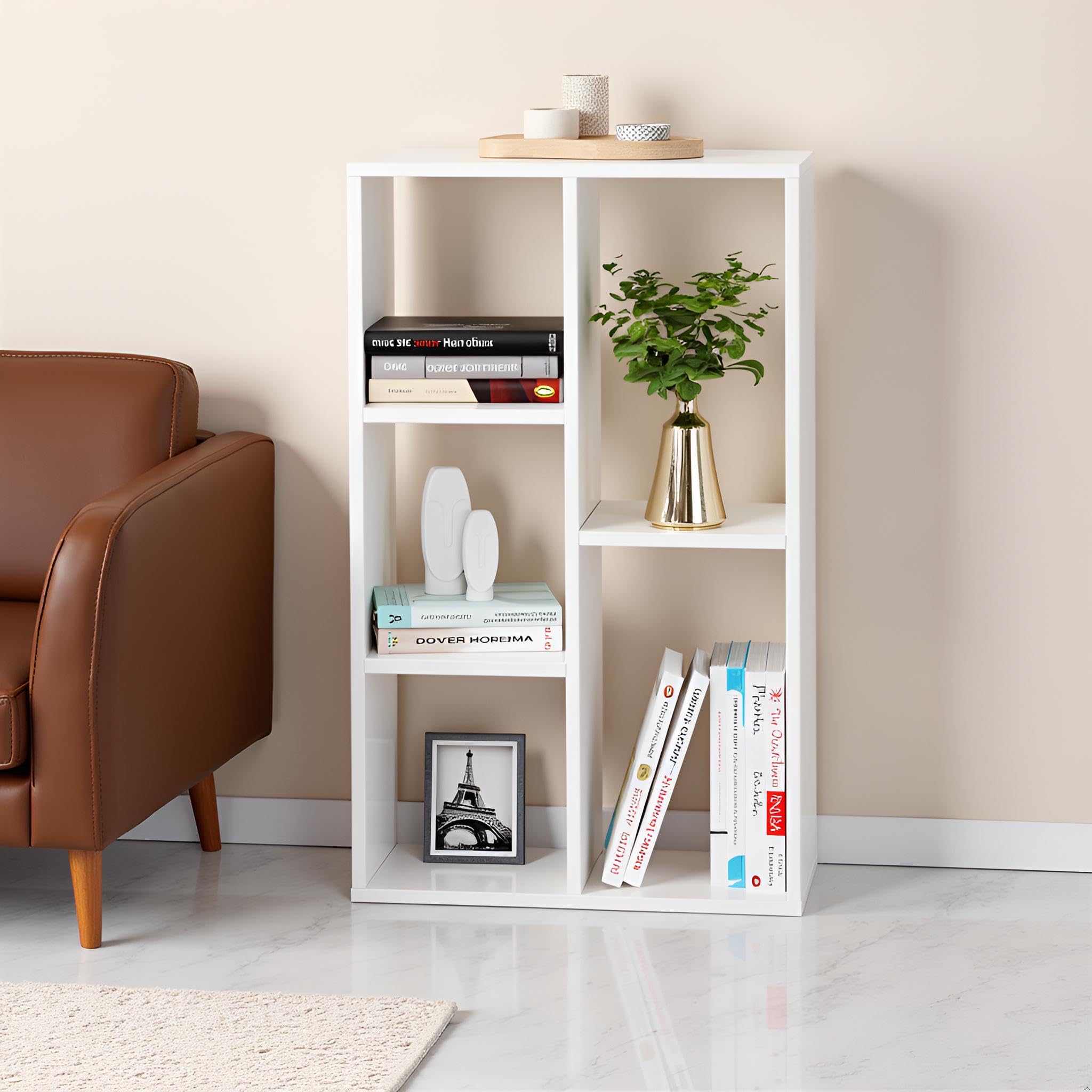 Dellwin Book Shelf for Home, Book Shelf for Home Library, Wooden Book Rack, Corner Shelf for Living Room, Study Room & Office (White)-image-33