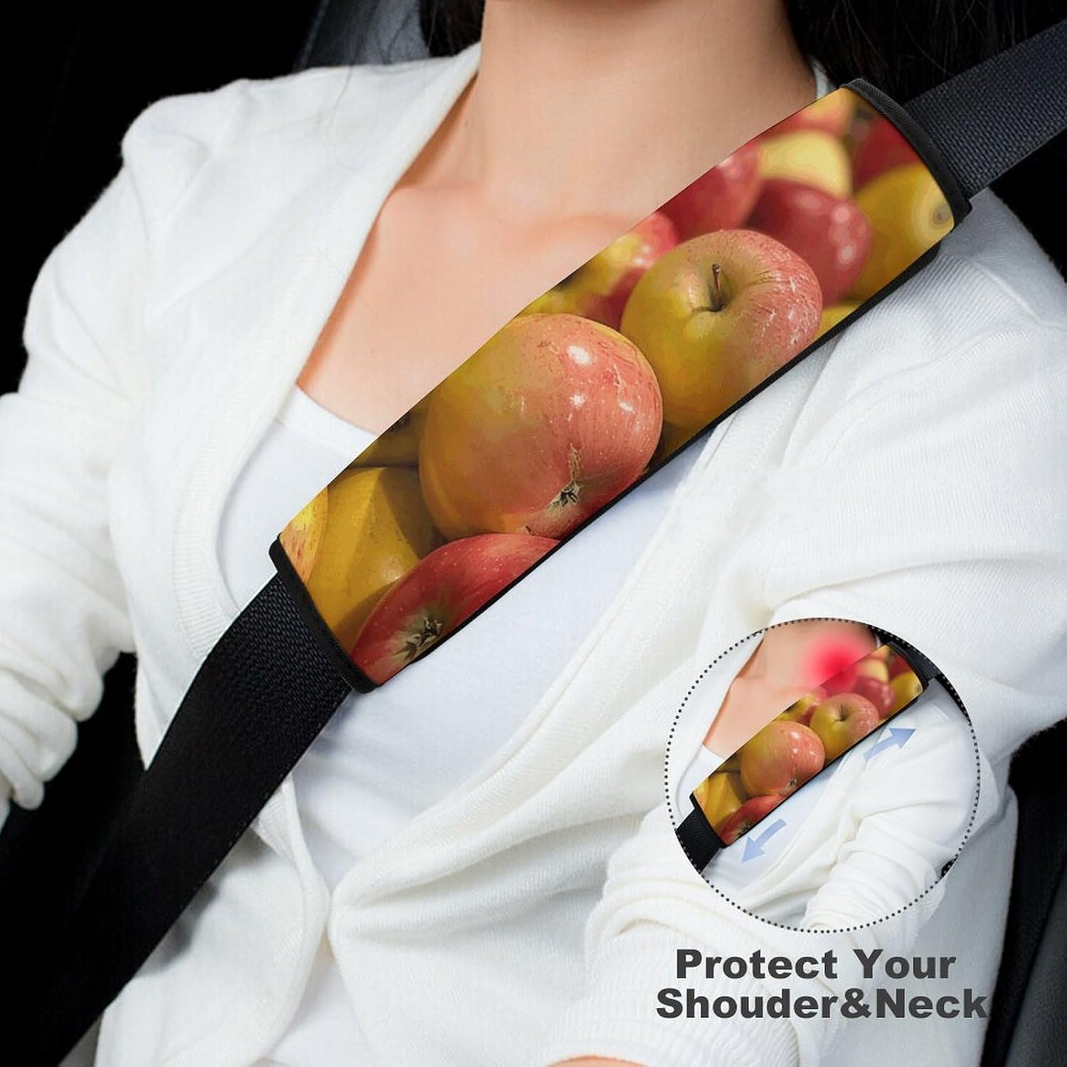 2 PCS Super Soft Car Seat Belt Pad, Cute Pile of Fruits Images Printed Waterproof Sweat-Absorbing Seat Belt Covers Backpack Shoulder Pad for All Car Seats Baby Strollers