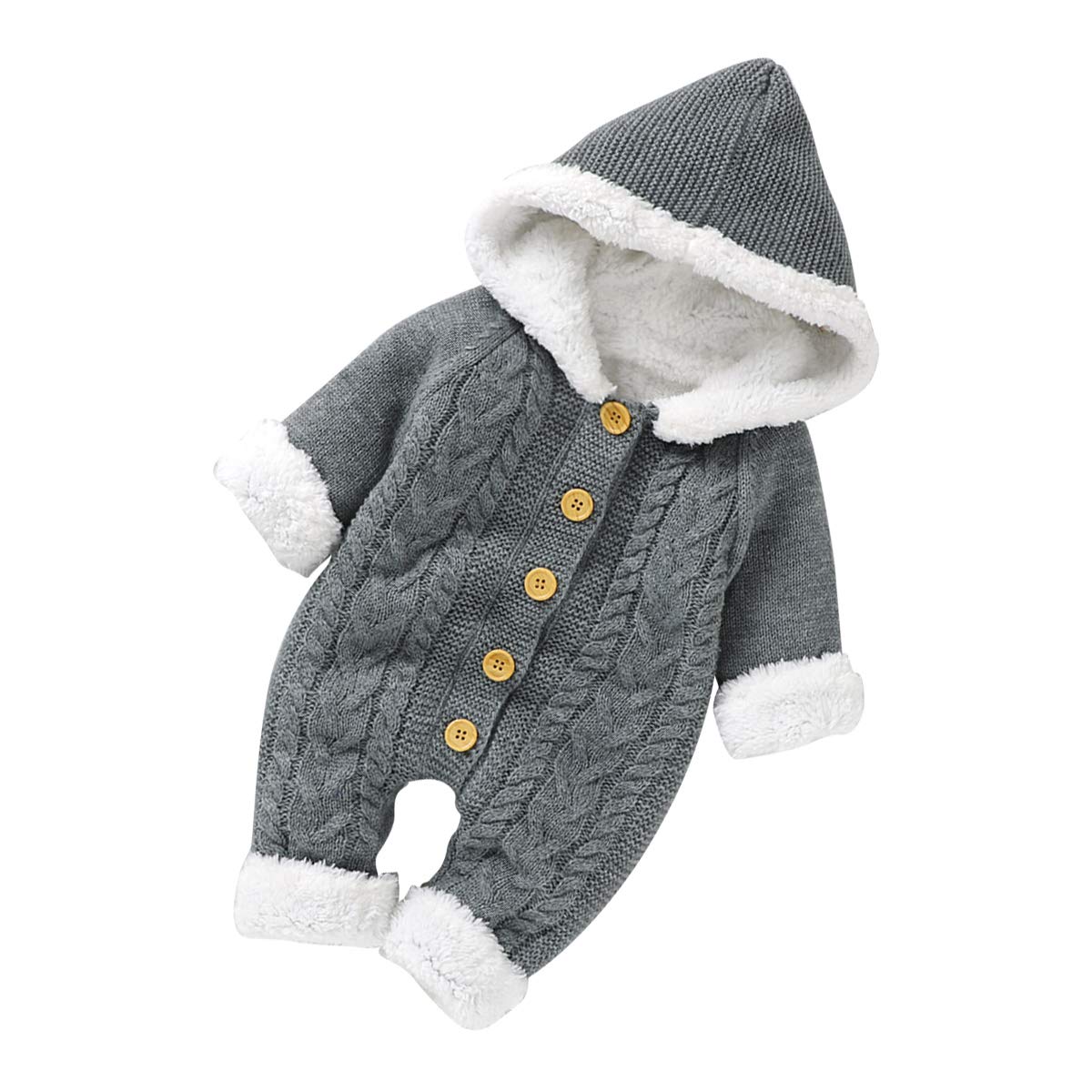 Haokaini Bebé Recién Nacido con Capucha Mameluco de Punto Suéter de Lana Más Cálido Traje de Nieve Mono Overoles Peleles Ropa de Abrigo de Invierno Infantil para Niños Niñas