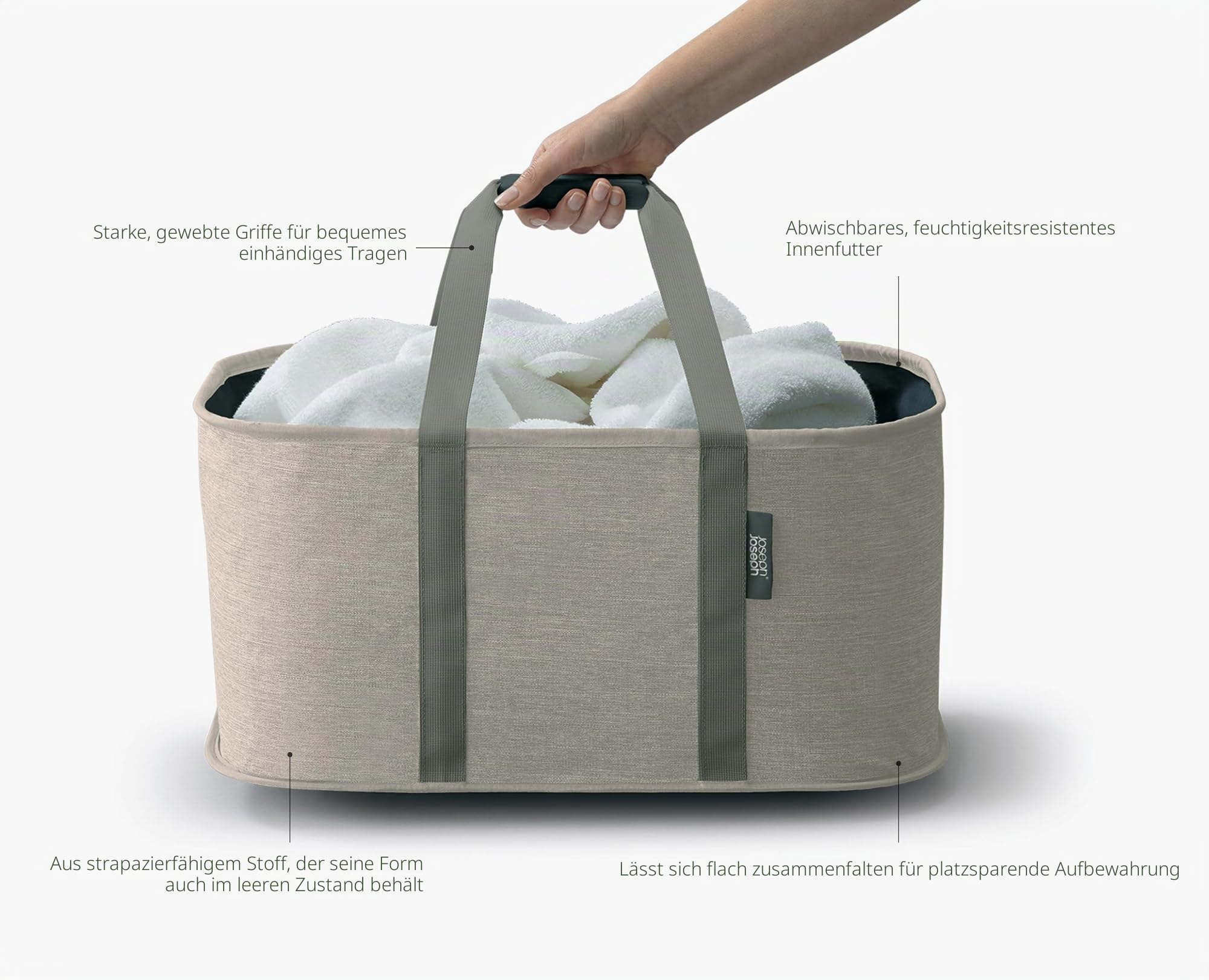 Joseph Joseph Hold-All faltbarer 35L Wäschekorb, Feuchtigkeitsabweisend, Strapazierfähig, Beige