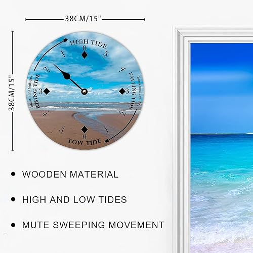Miniatura 8 de Reloj de marea de madera, arena y nube, costa este, océano, reloj de marea de madera, marea alta y baja, para colgar en la pared, reloj de