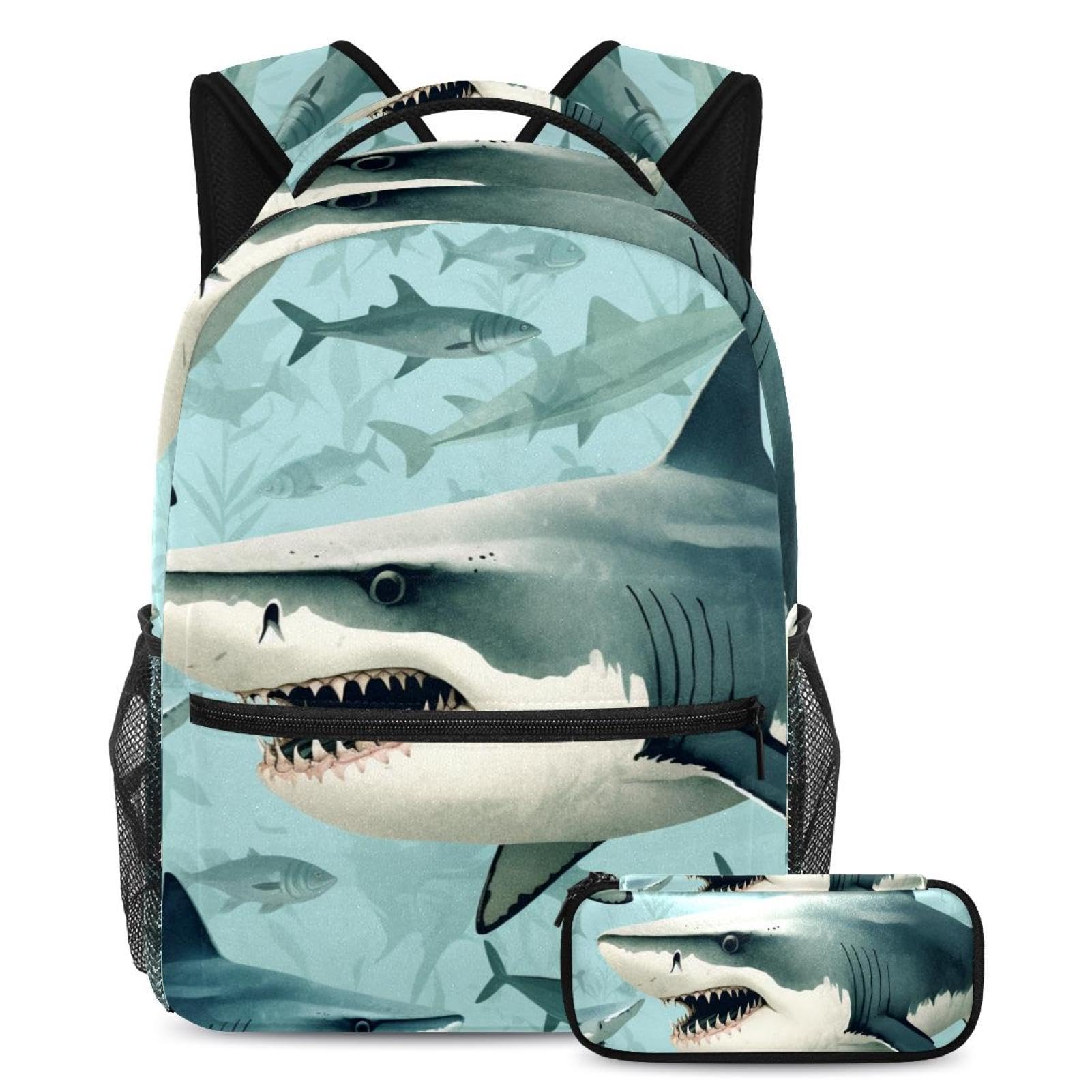 Ensemble cartable bleu Mystery Ocean Sharks avec trousse pour l'école - 2