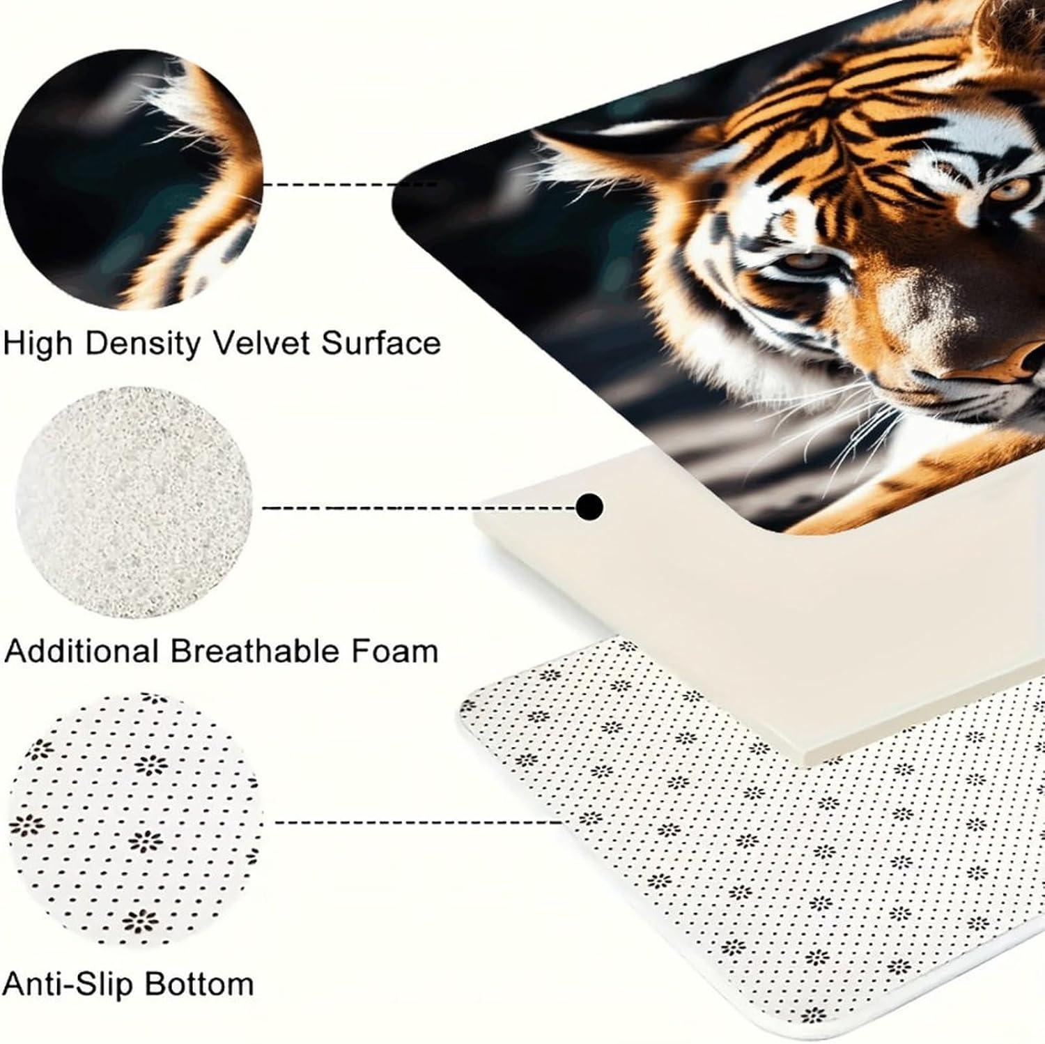 Wild Animal Tiger Kitchen Rugs Sets of 3 Non Slip Kitchen Mats for Floor Farmhouse Kitchen Sink Mat Thick Comfort Standing Mat for Laundry Room Hallway Bathroom