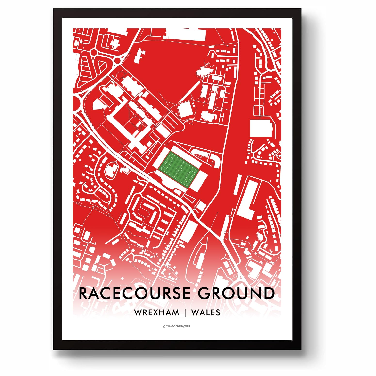 Grounddesigns Men's Red And White Wrexham Afc Football Gift Racecourse Ground Stadium Art Map Unframed A3 Print