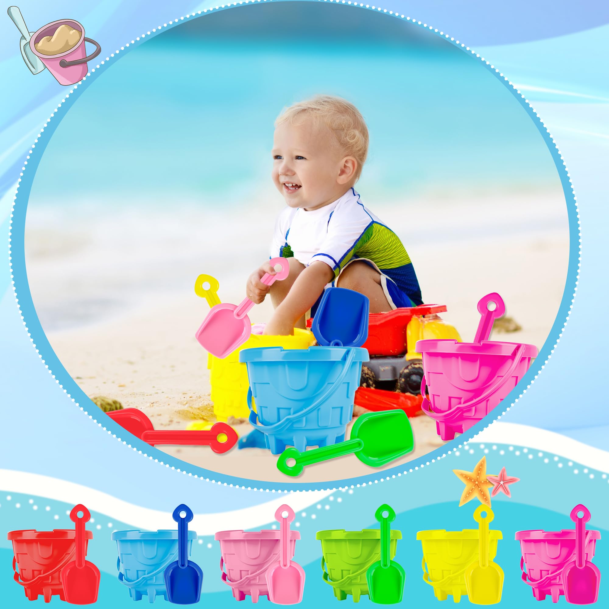 36 Stück 12,7 cm Sand-Strandeimer mit Strandschaufeln für Kinder, Kunststoff, Sandeimer, Set, Strandspielzeug für Sommer, Strand, Pool, Party, Gastgeschenk, Wasserspiel